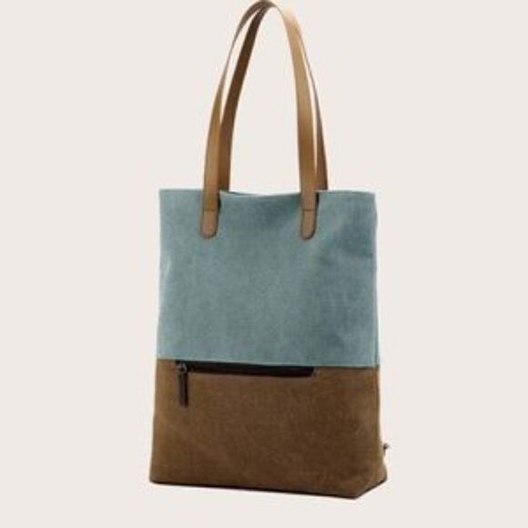 New Boho Canvas grey tan color block vegan leather mini backpack - Picture 7 of 11